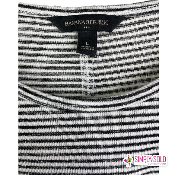 Banana Republic Women's Blouse Short Sleeve T-Shirt Black White Striped Cotton L - Picture 8 of 10